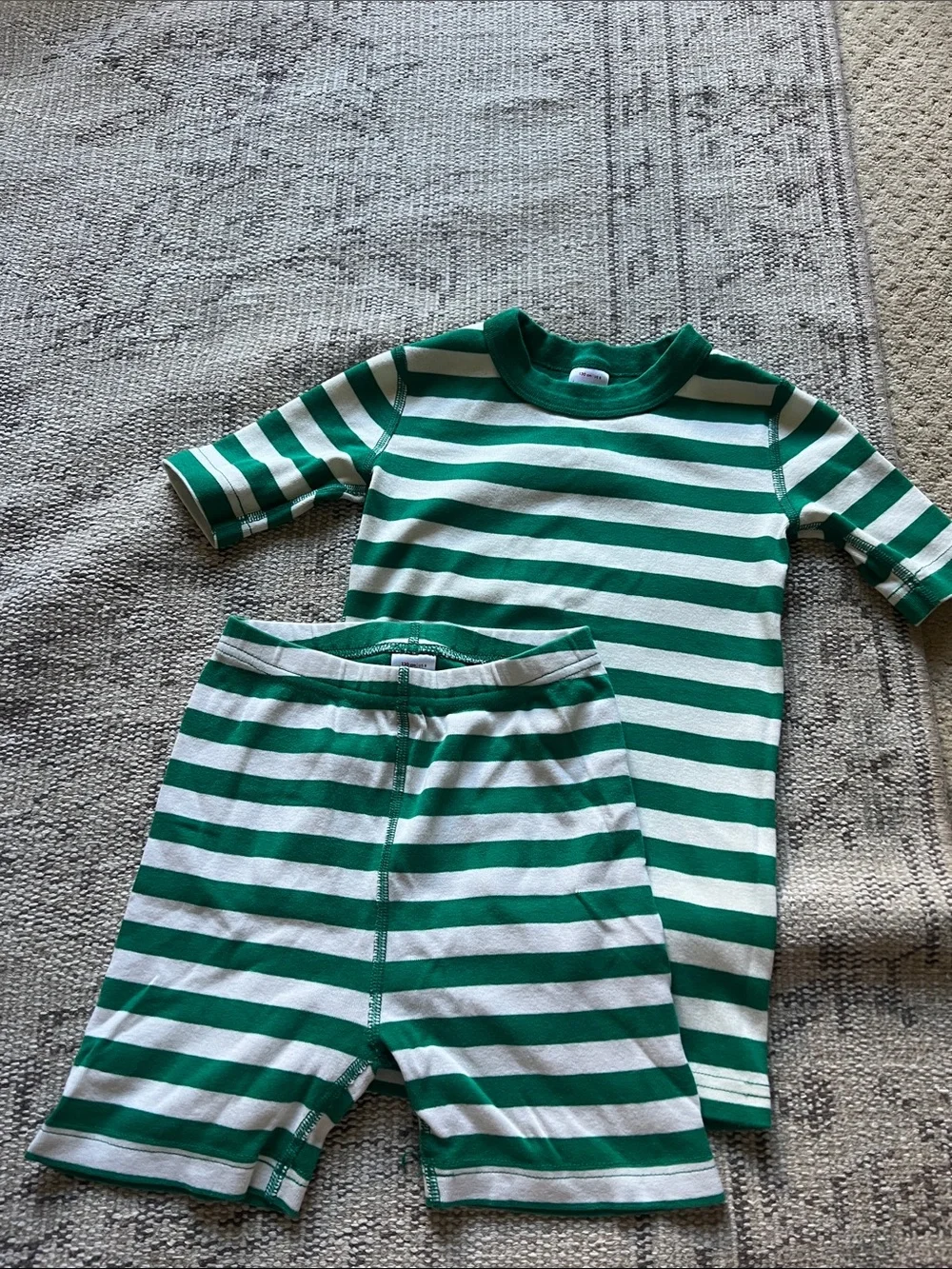 Hanna Andersson Green and White Striped Kids Pajama Set
